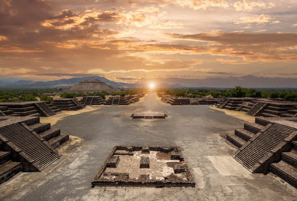 Landmark Teotihuacan pyramids complex located in Mexican Highlands and Mexico Valley close to Mexico City.