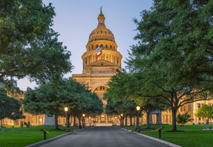 Austin Texas capitol at sunset