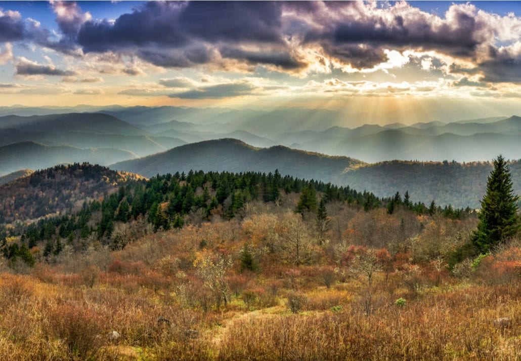 Panoramic views of the Smoky Mountains from the Blue Ridge Parkway