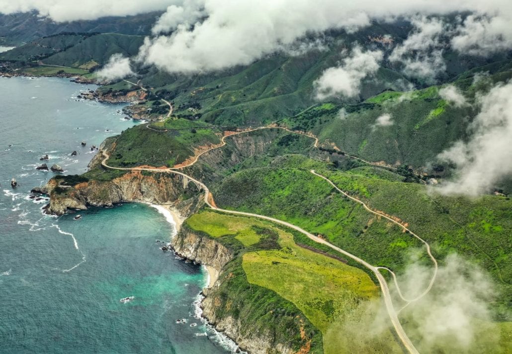 Aerial view of Carmel by the Sea in California, US.