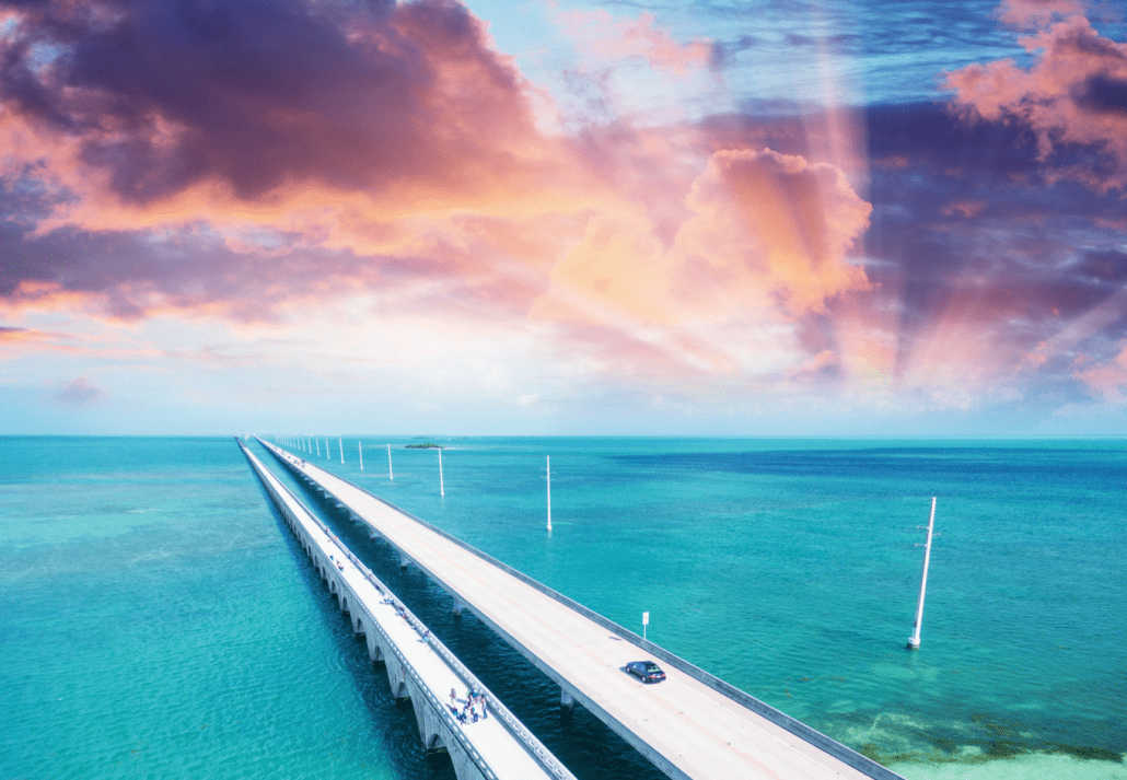 Sunset over Keys Bridge, Florida.