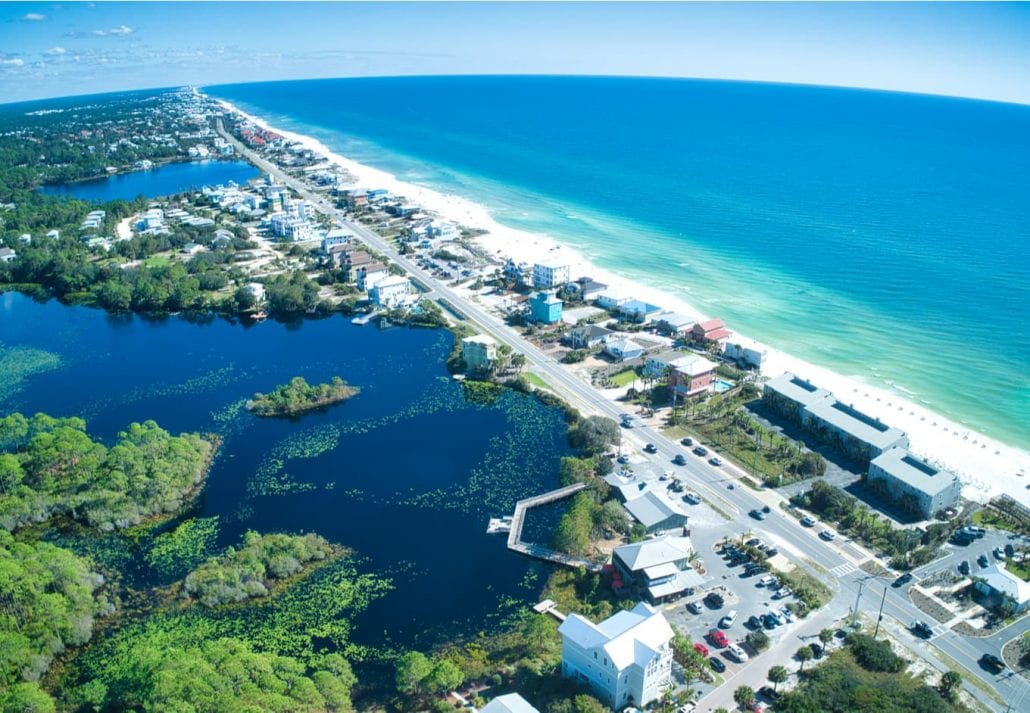 Top view od Santa Rosa Beach, in Florida.