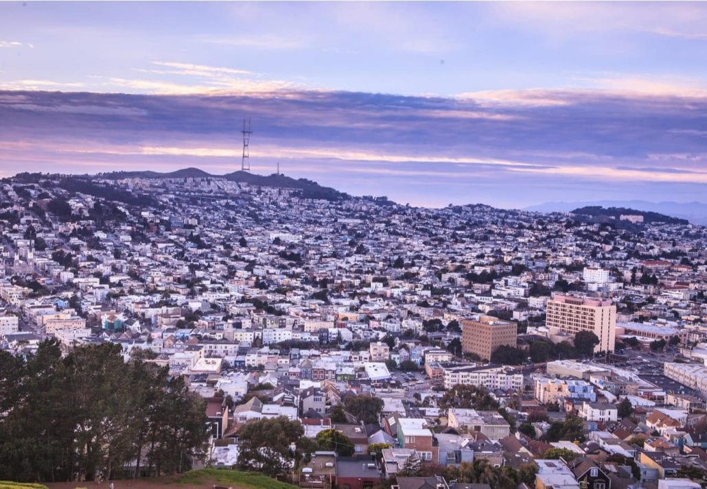 San Francisco sunset view from Bernal Heights Park.