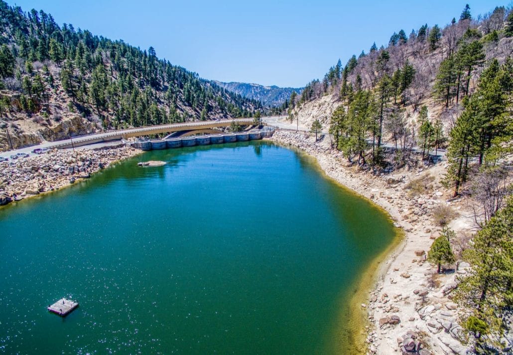 Big Bear lake and dam, California.