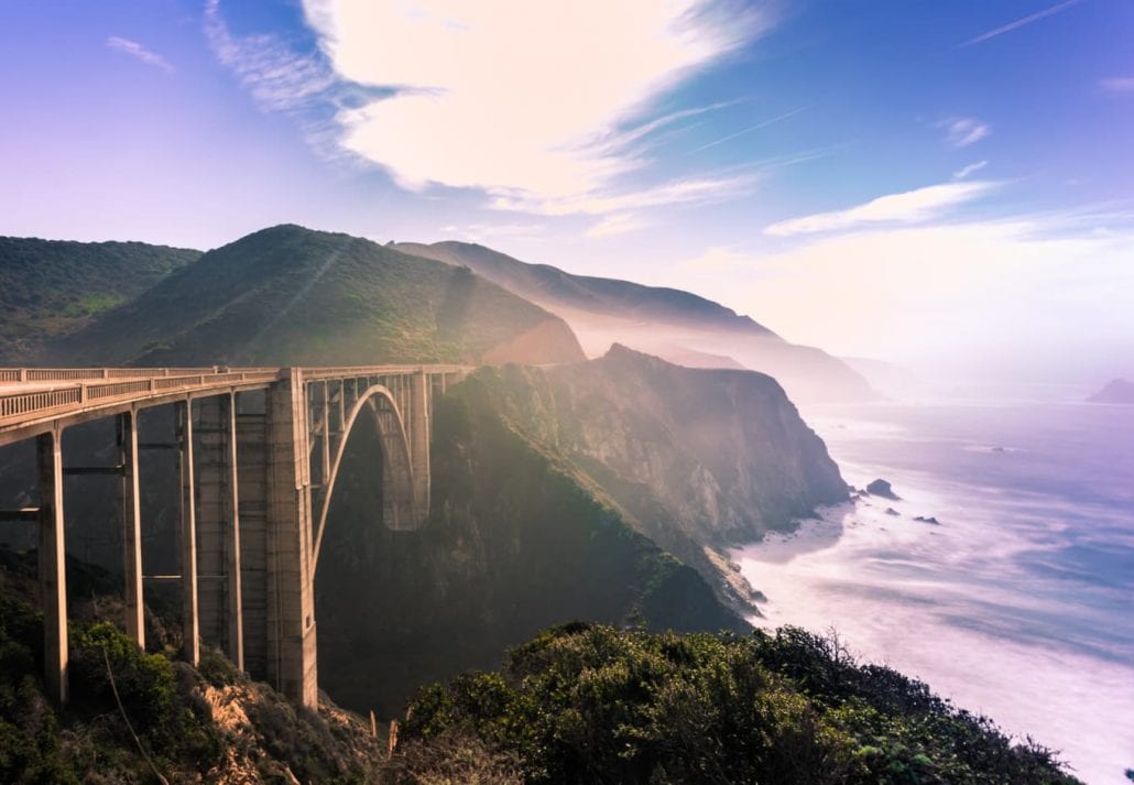 The Bixby Bridge on the Pacific Coast Highway, in California.