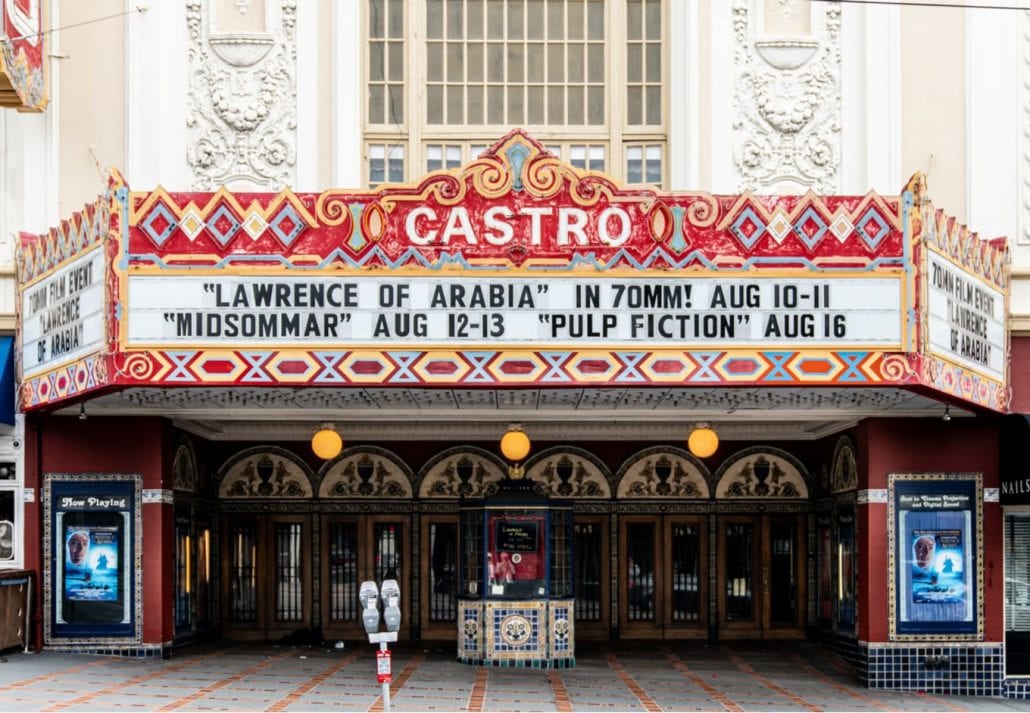 : View of the Castro Theatre on Castro Street in San Francisco.
