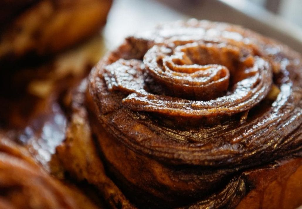 A freshly bakes cinnamon bun from Devil's Teeth Baking Company, San Francisco, California.