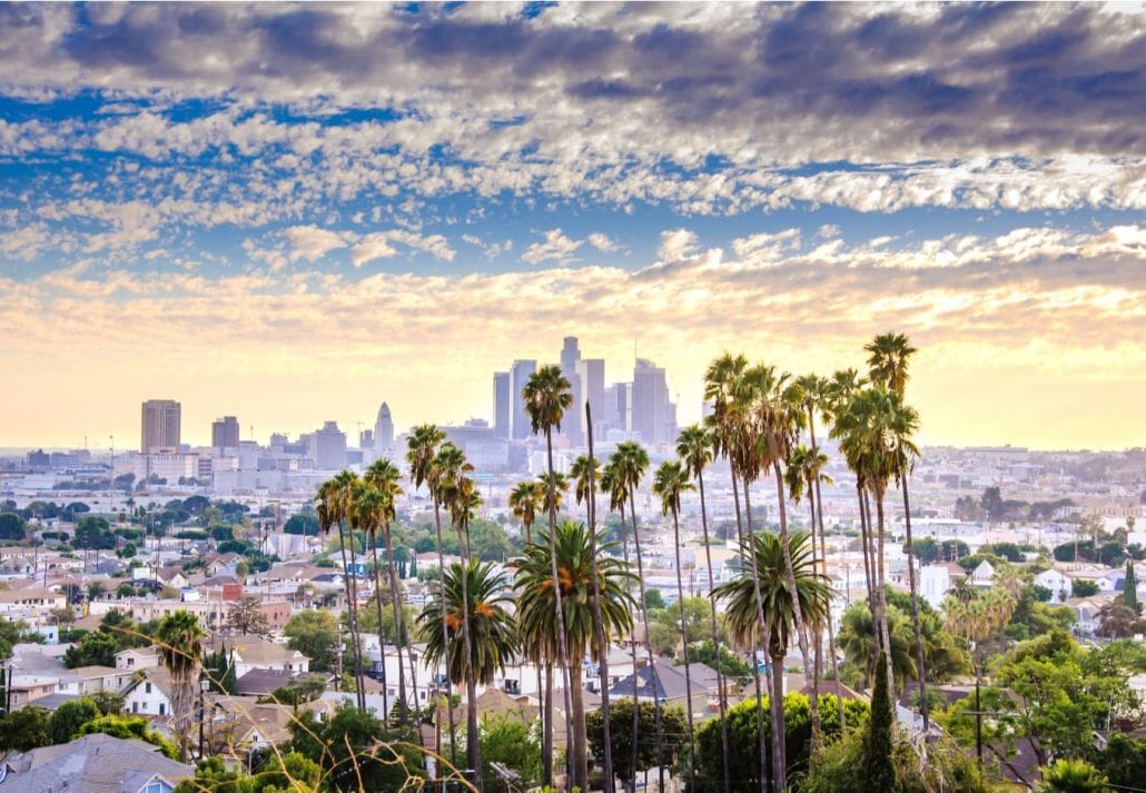 Los Angeles, California, USA downtown at sunset.