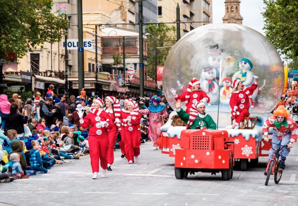 A lively Christmas parade in Adelaide, South Australia.