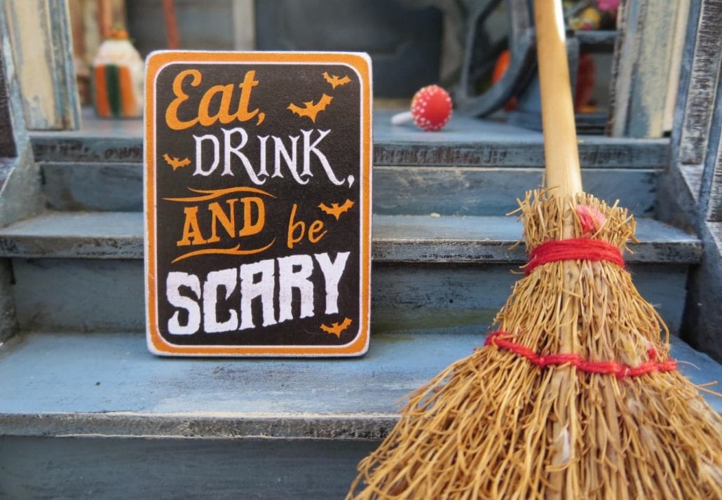 Halloween decoration with witch broom.