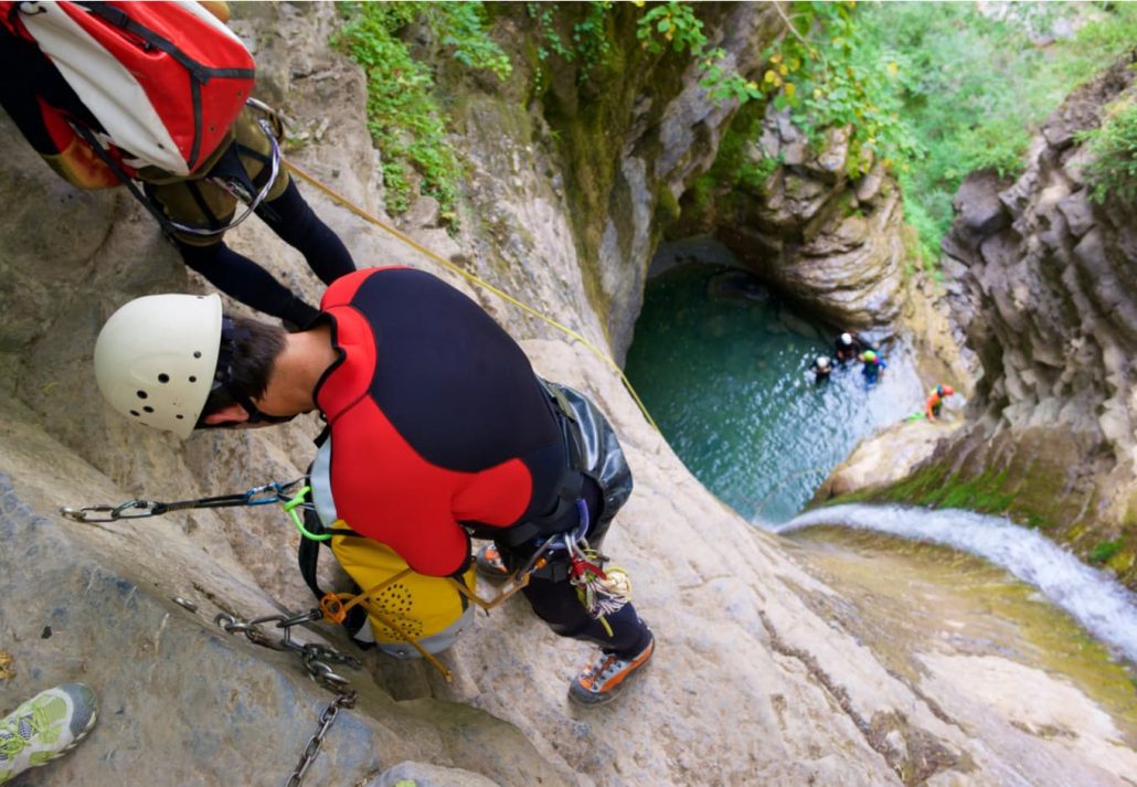 Canyoning in Furco Canyon, Broto, Pyrenees, Huesca Province, Aragon, Spain.