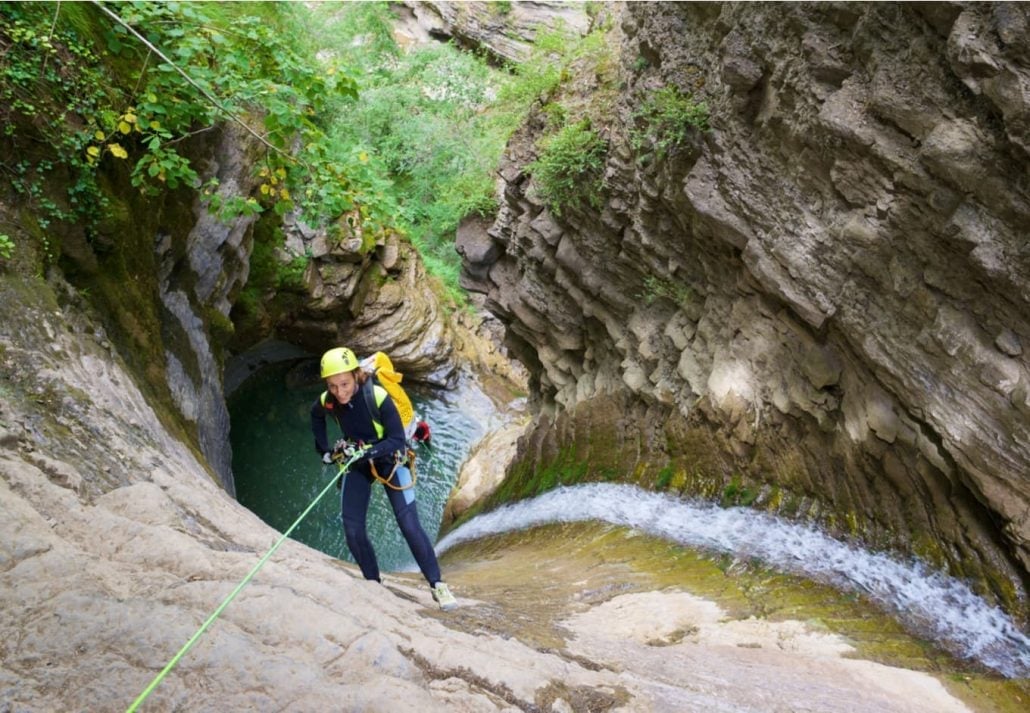 Canyoning in Furco Canyon, Broto, Pyrenees, Huesca Province, Aragon, Spain.