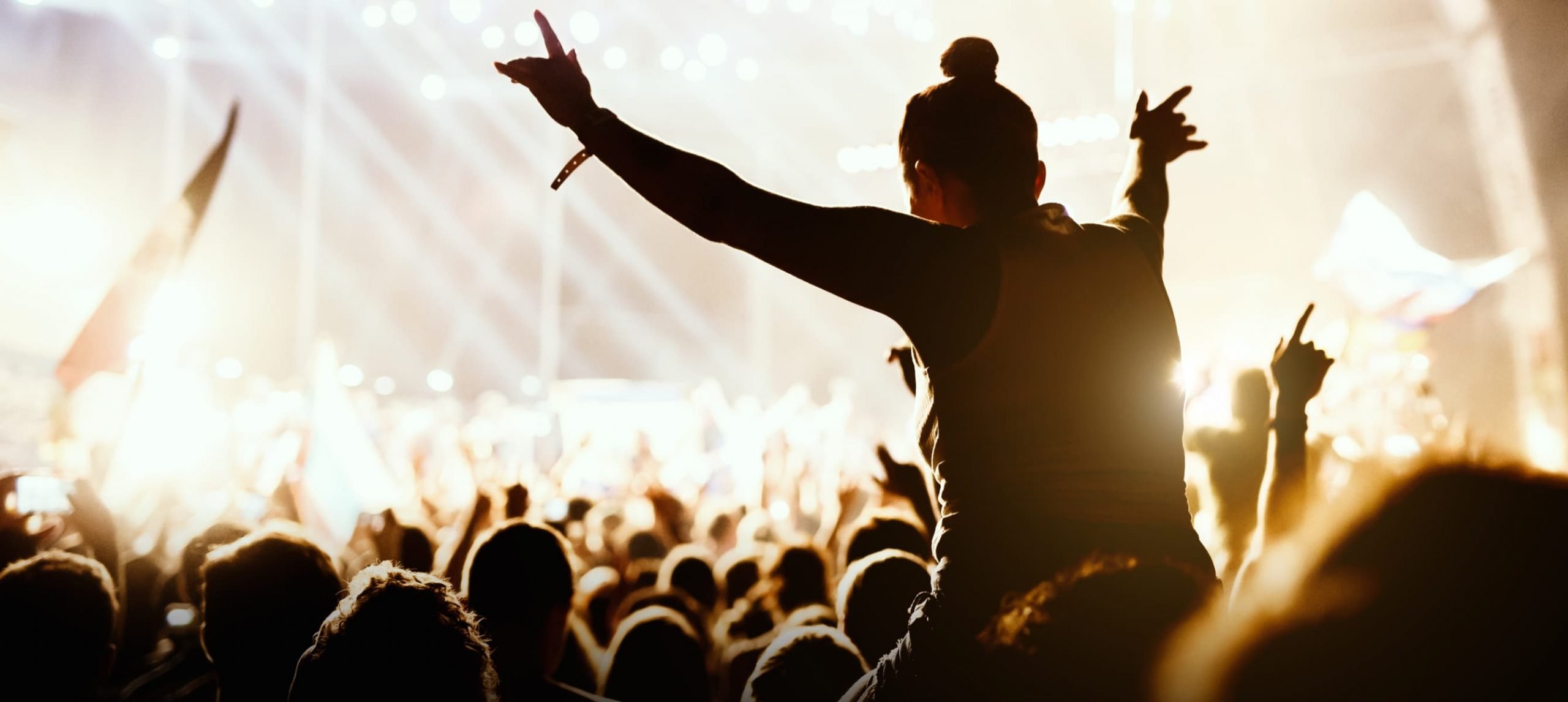 Excited crowd during music concert.