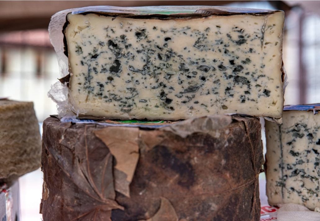 Cabrales cheese wrapped in vine leaves