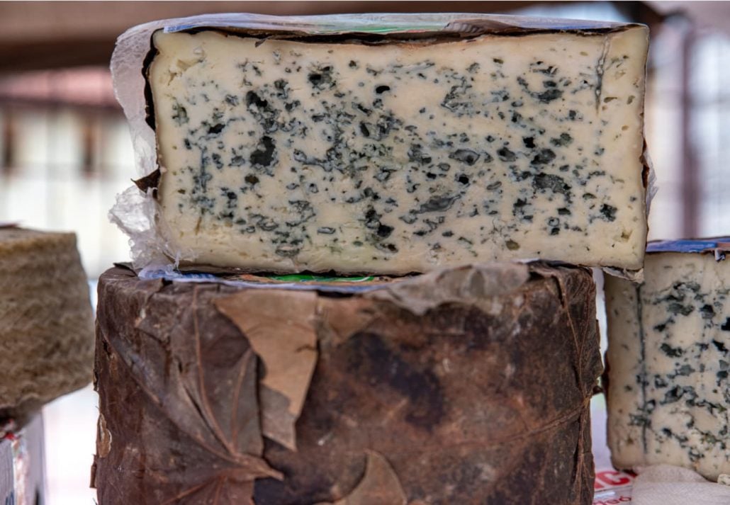 Cabrales cheese wrapped in vine leaves