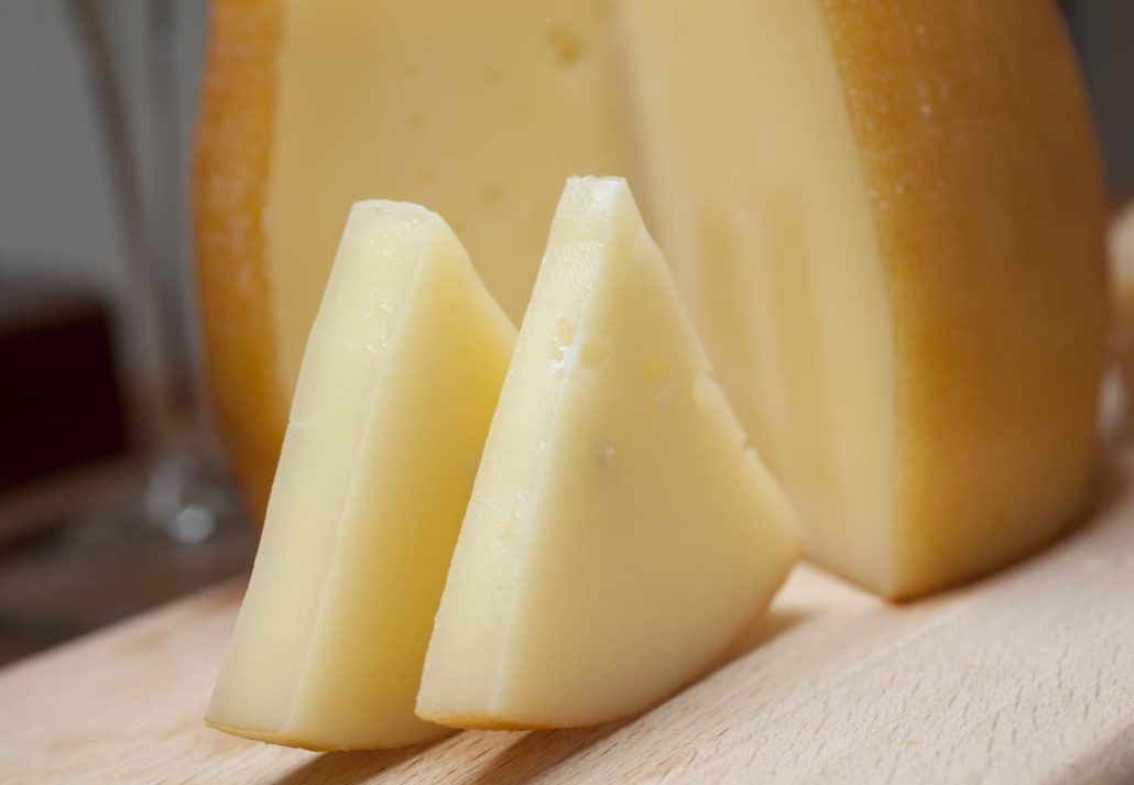 Pieces of Idiazabal cheese.