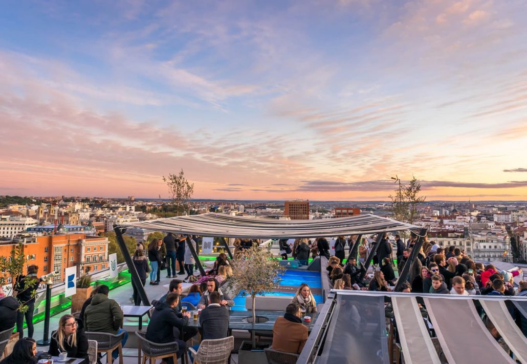 Sunset at the rooftop at Circulo de Bellas Artes, Madrid.