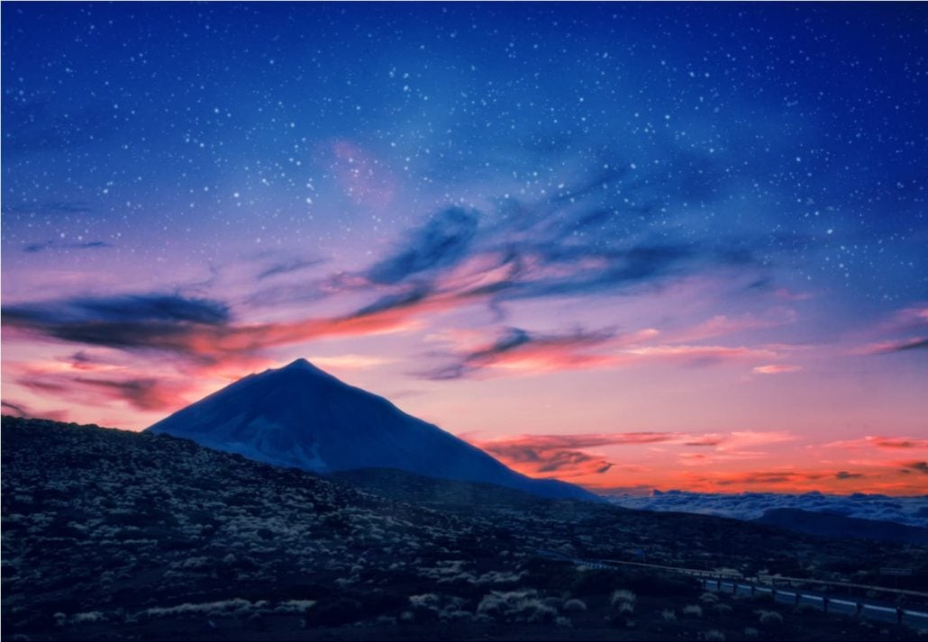 Mount Teide, in Tenerife, at night.