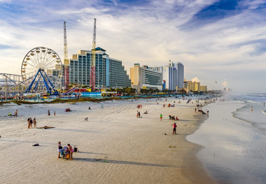 Beachgoers on Daytona Beach., Florida.