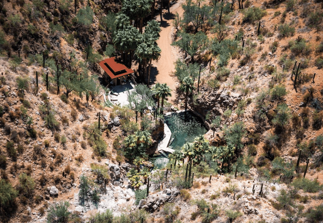 Aerial view of the hot spring at the Castle Hot Springs Resort, in Arizona.