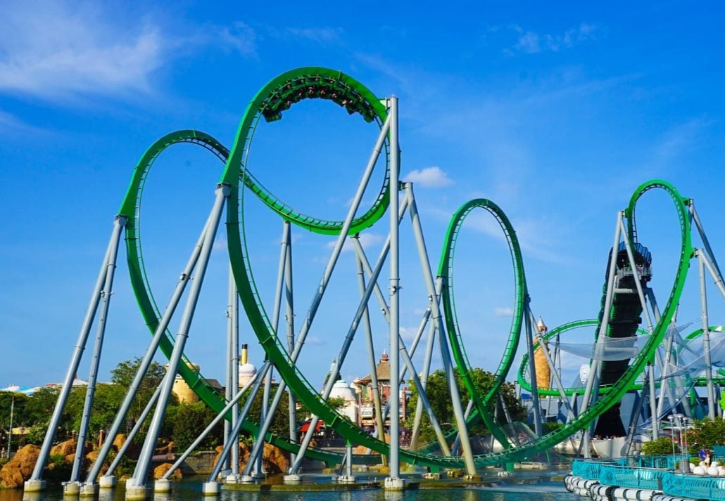 The Hulk Coaster, in the Islands of Adventure theme park in Orlando, Florida.