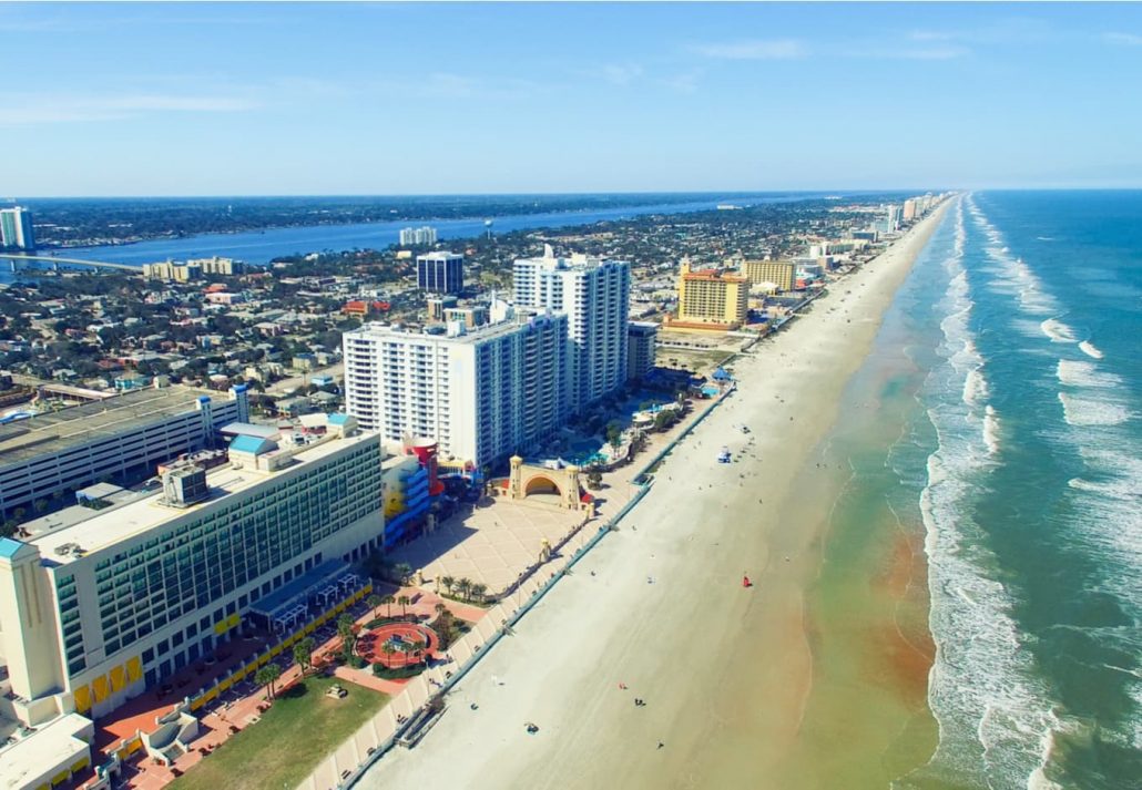 Daytona Beach along the Atlantic Sea, Florida aerial view.