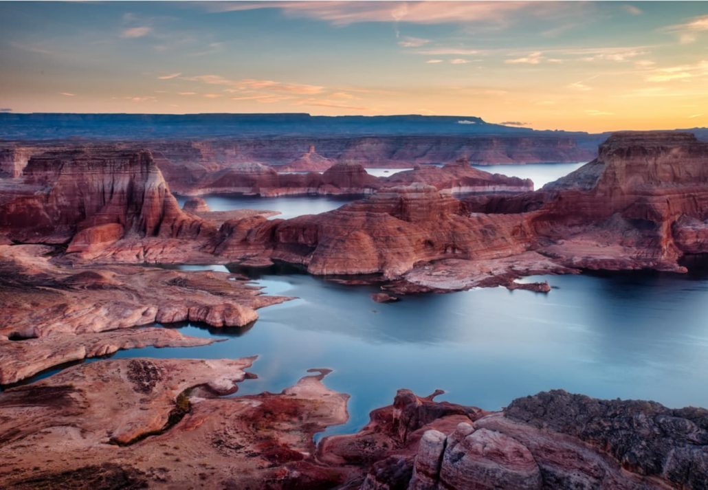 Lake Powell, Arizona, at sunset.