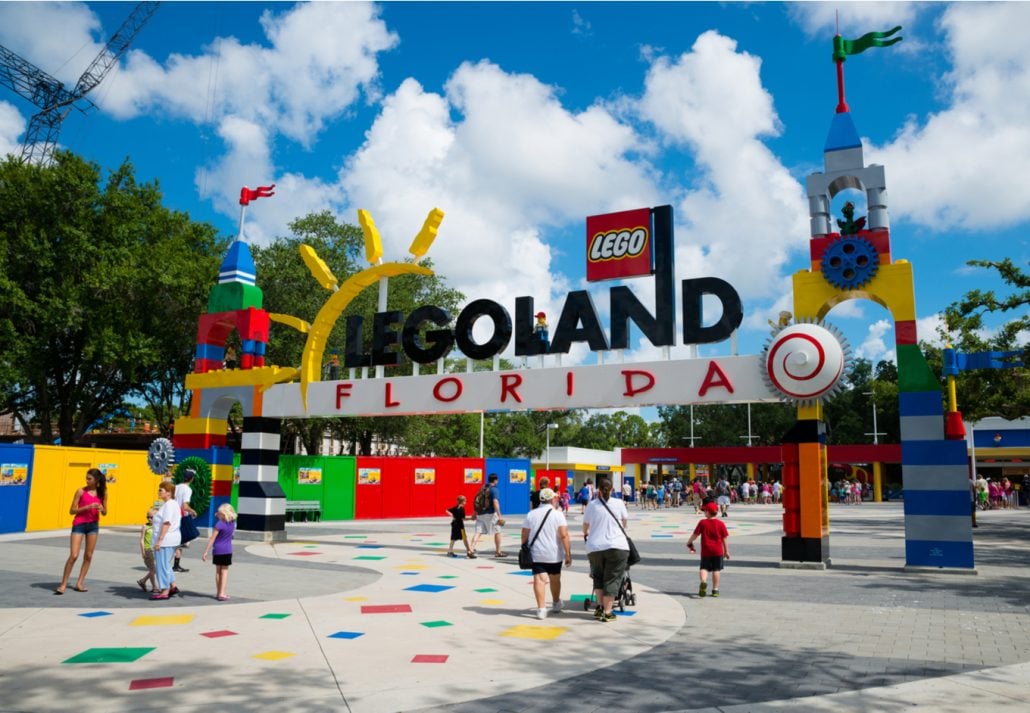 Visitors pass through the entrance to Legoland Florida in Winter Haven, FL.