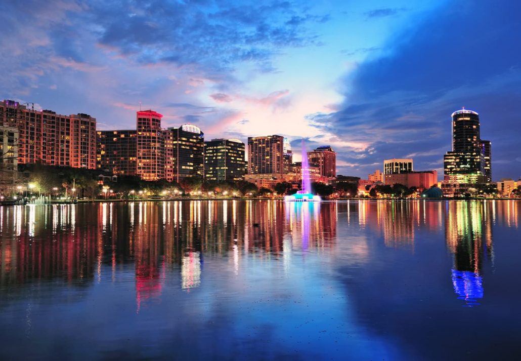 Downtown Orlando at night.