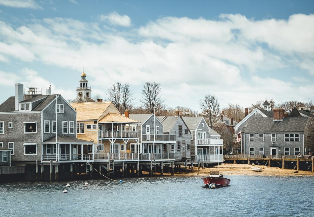 Wooden Houses by the sea in Nantucket.