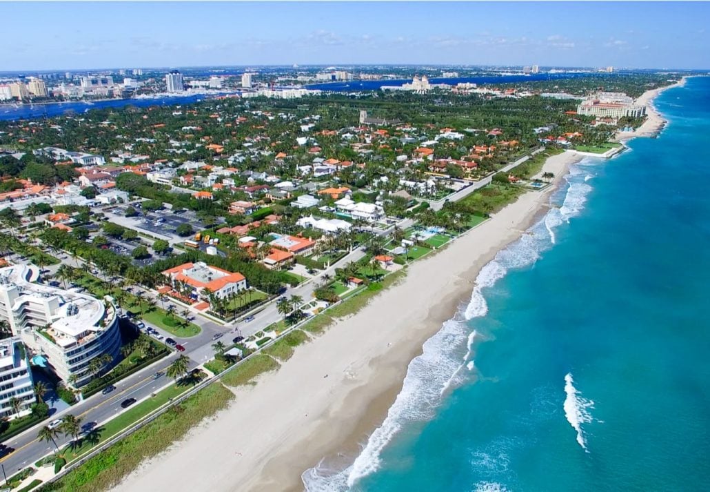 Aerial view of Palm Beach, Florida.