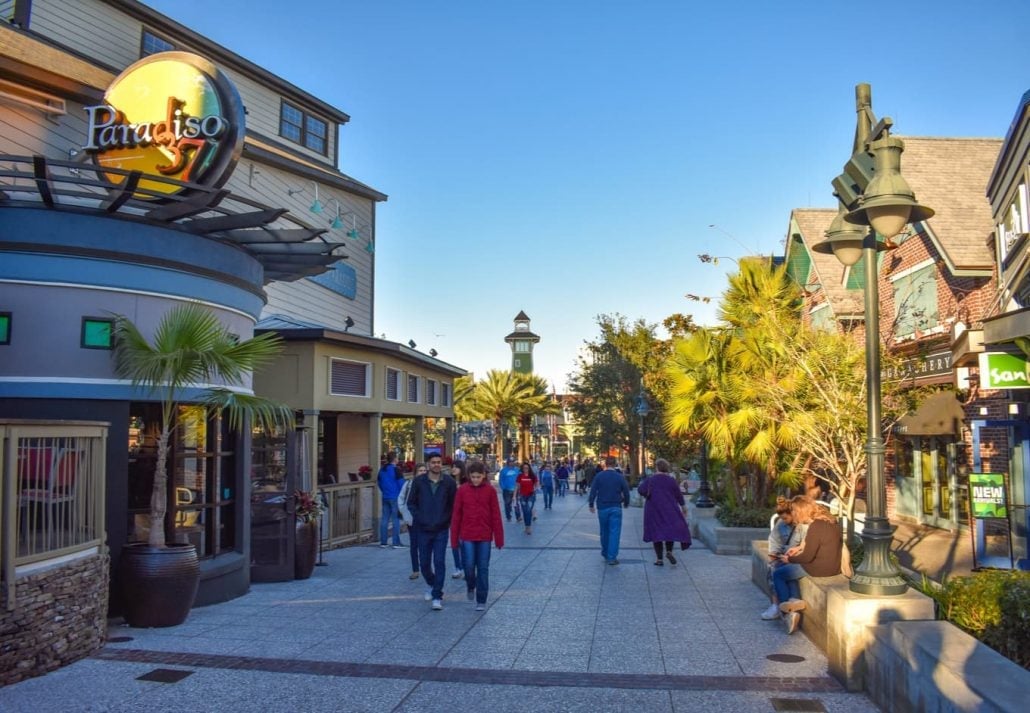 People walking on Disney Spring street at Lake Buena Vista area