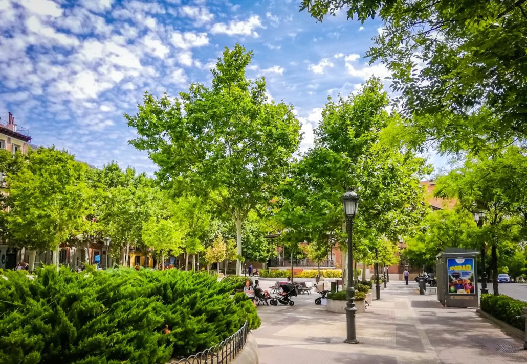 Pictures of the famous Chamberí square, also known as Plaza de Chamberi, Madrid, Spain.