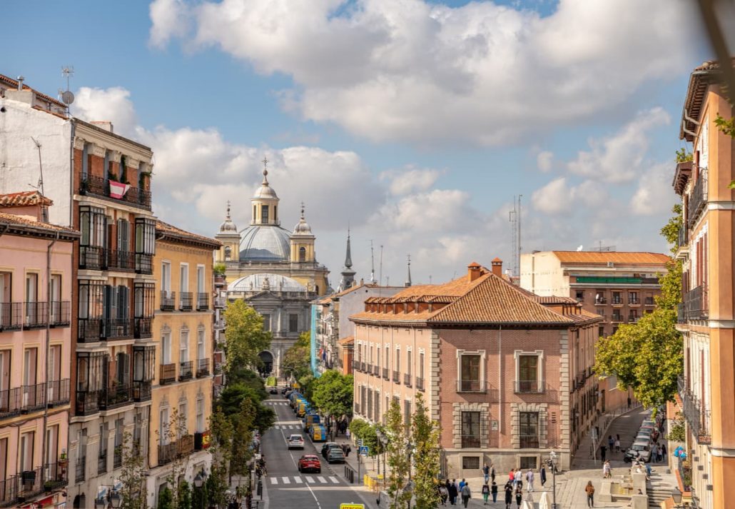  Beautiful aerial view of the La Latina neighborhood, Madrid, Spain.