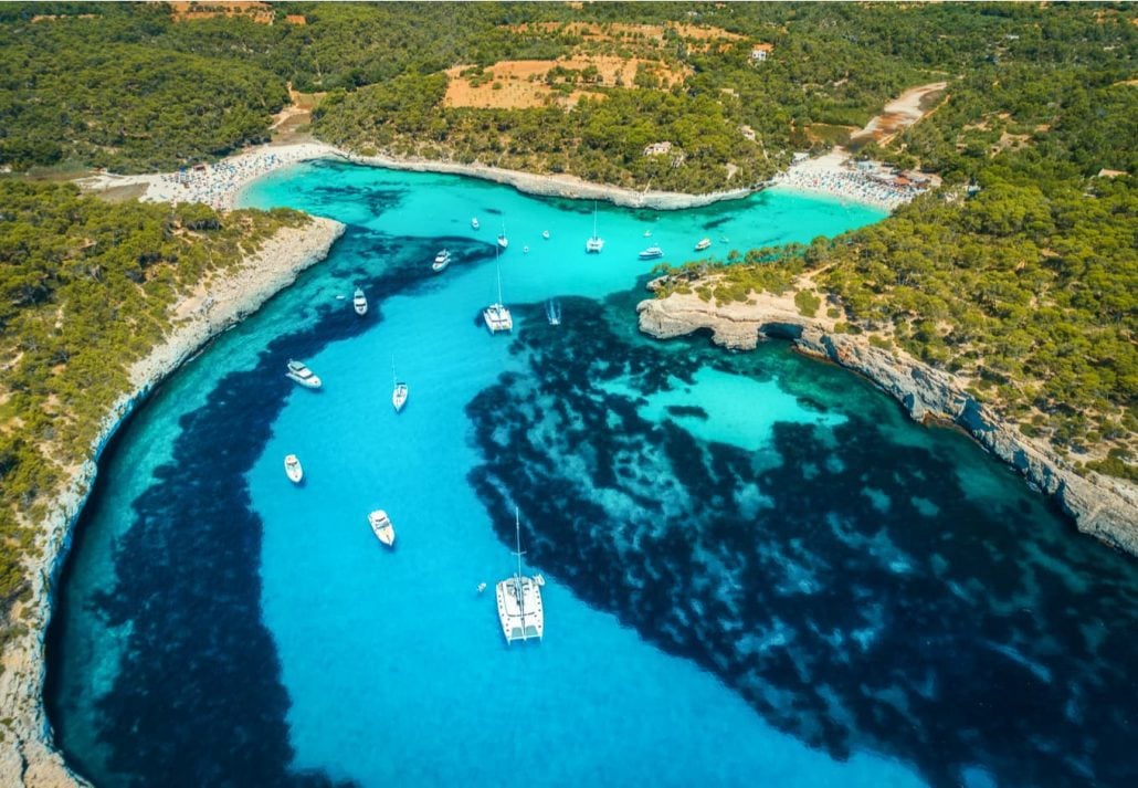 Aerial view of beach in Mallorca, Spain.