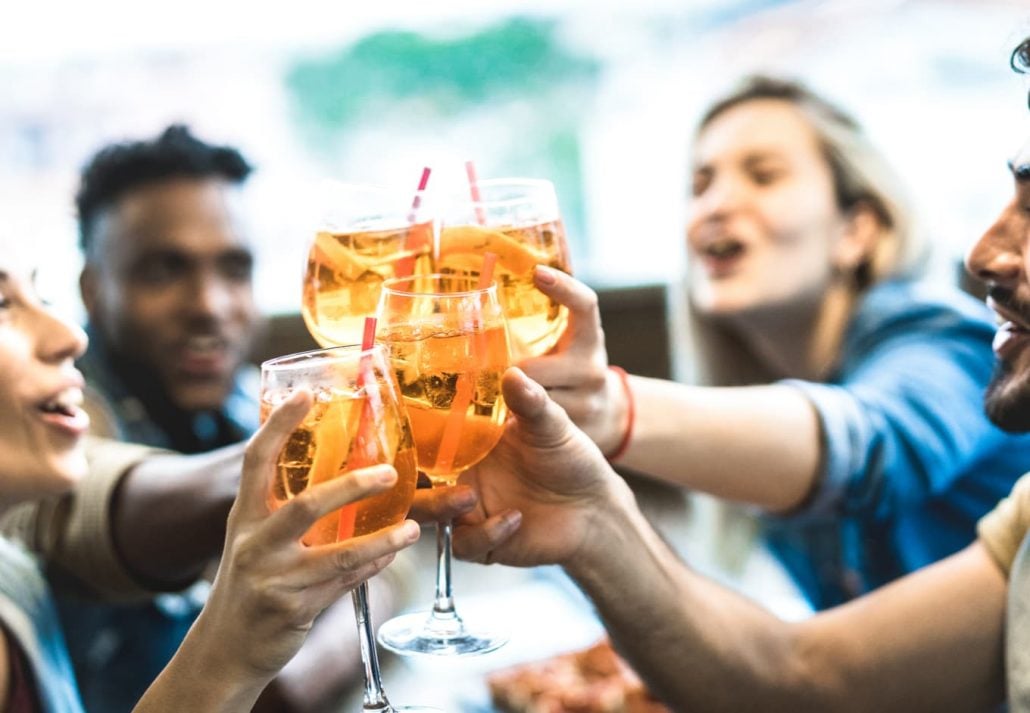 Group of friends toasting.