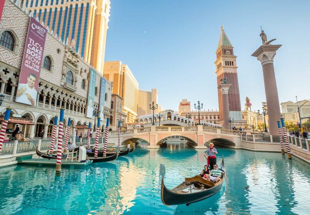 Couple during a gondola ride in the Venetian Hotel, Las Vegas.