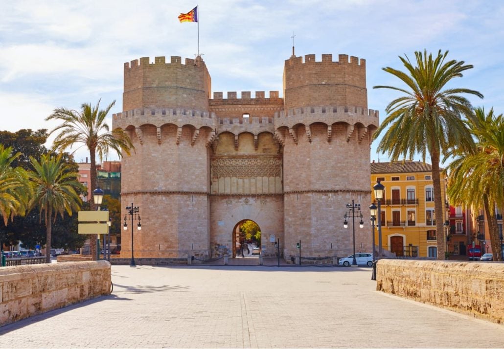Valencia Torres de Serranos tower Porta de Serrans in Valencia, Spain