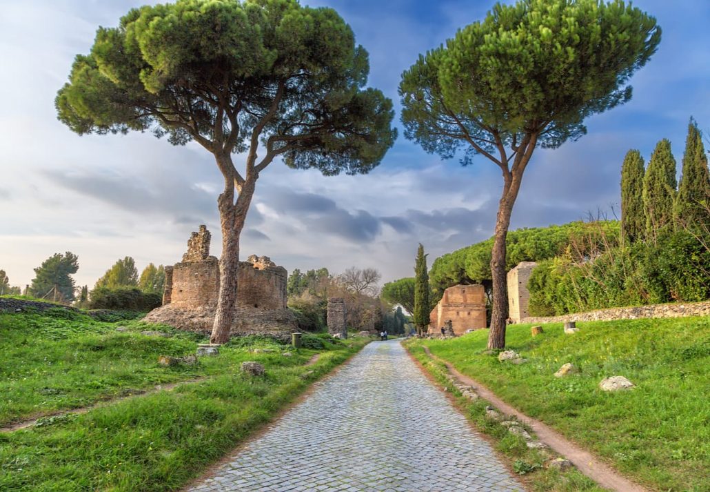 Appian Way, in Rome, Italy.