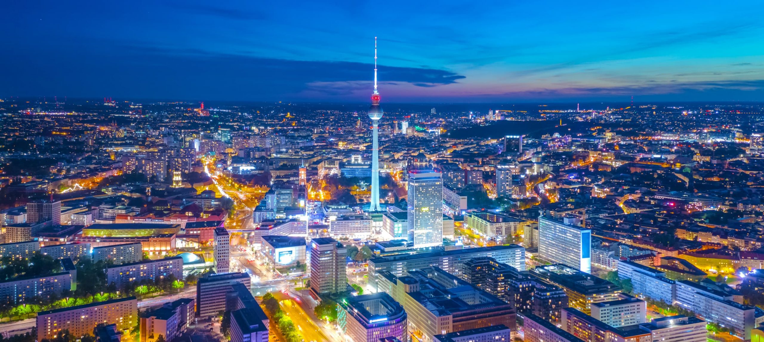 Aerial view of Berlin in evening