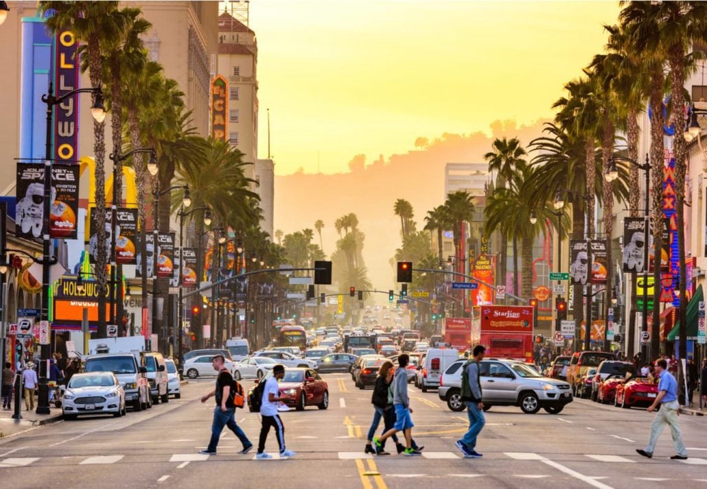 People walking in Los Angeles, California.