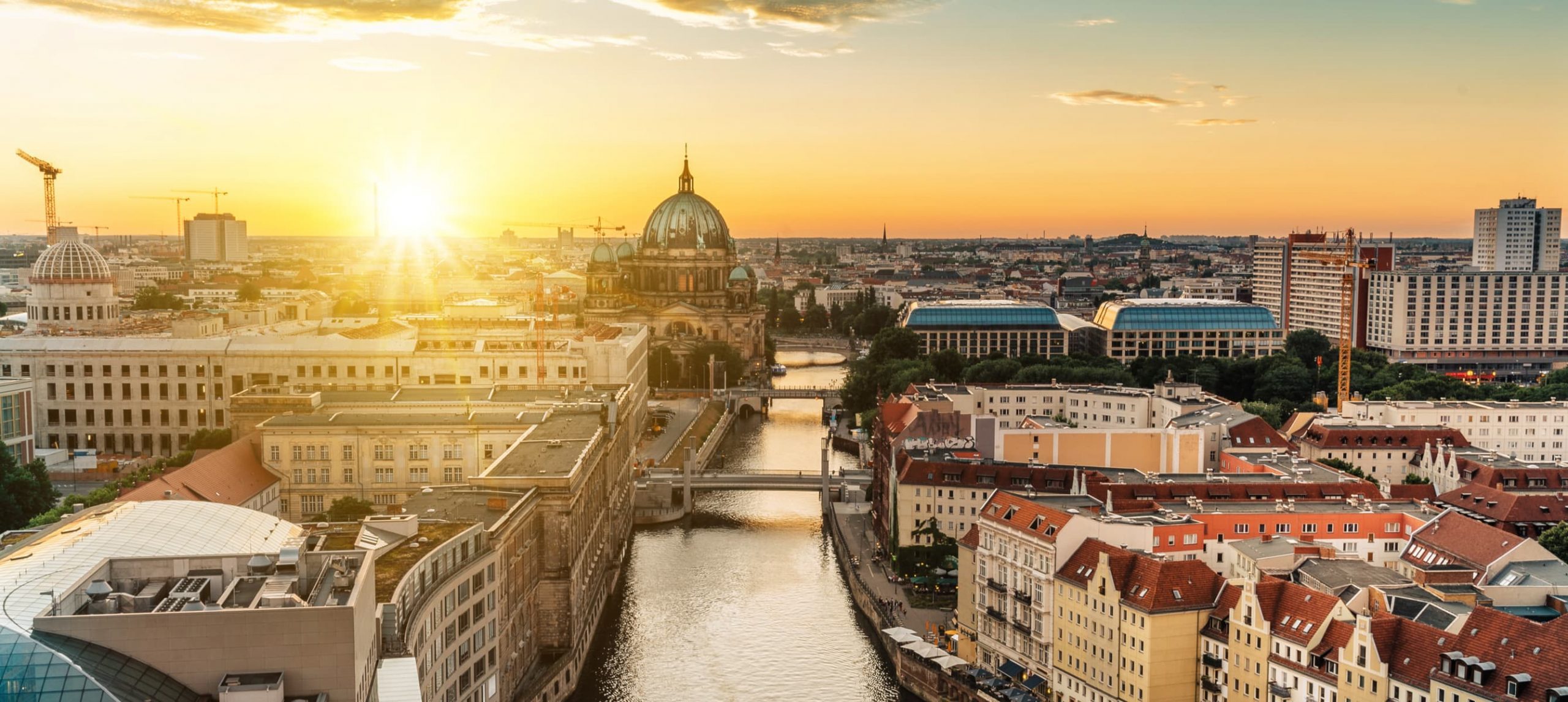 Aerial view of Berlin at sunset