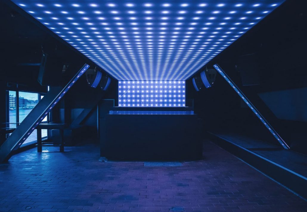 Dance floor with blue lights at Watergate Berlin