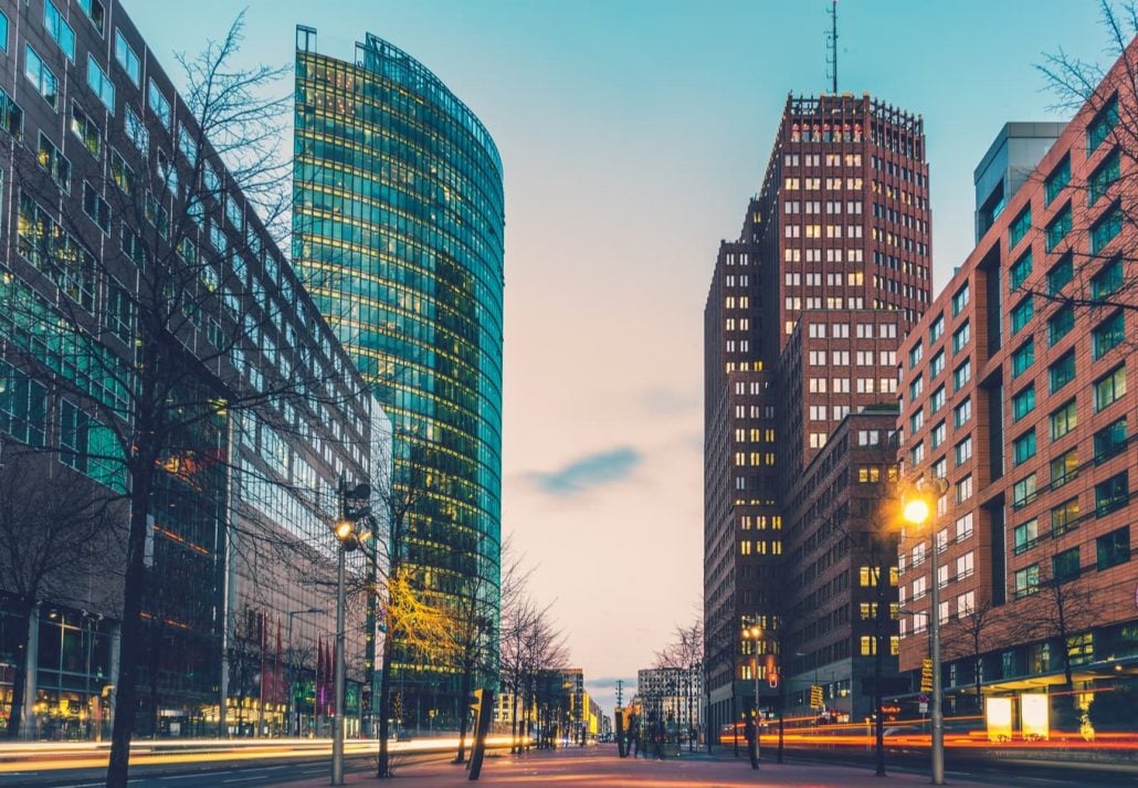 Potsdamer Platz buildings in evening