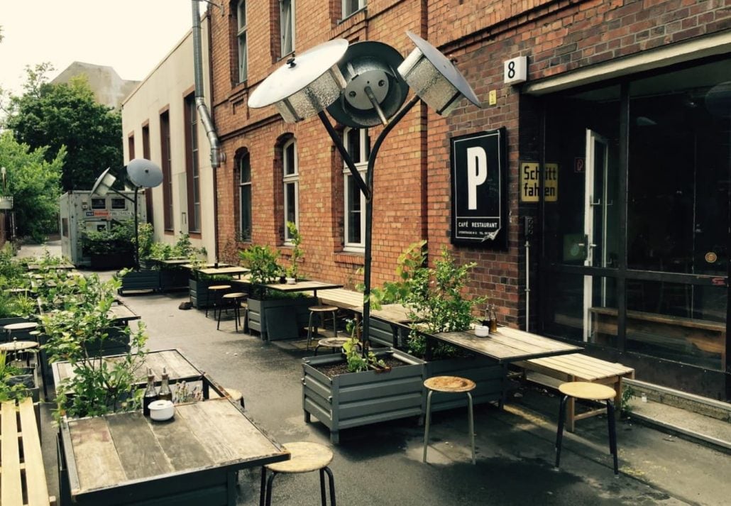 An outdoor terrace at Cafe Pfortner