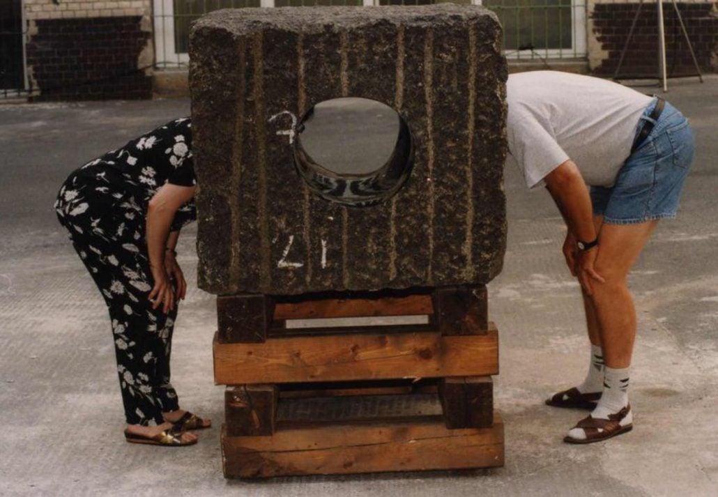 A man and a woman doing performance art at Gerichtshoffe