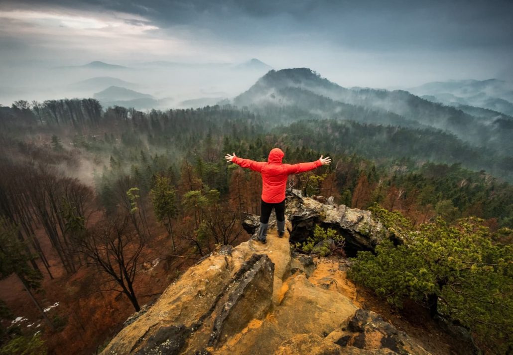 Young male hiker in the Bohemian Switzerland National Park, Czech Republic.