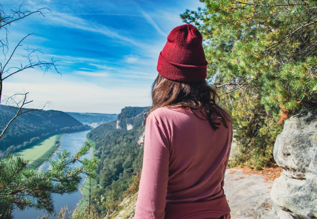 Young hiker woman in the  Bohemian Switzerland National Park, Czech Republic.