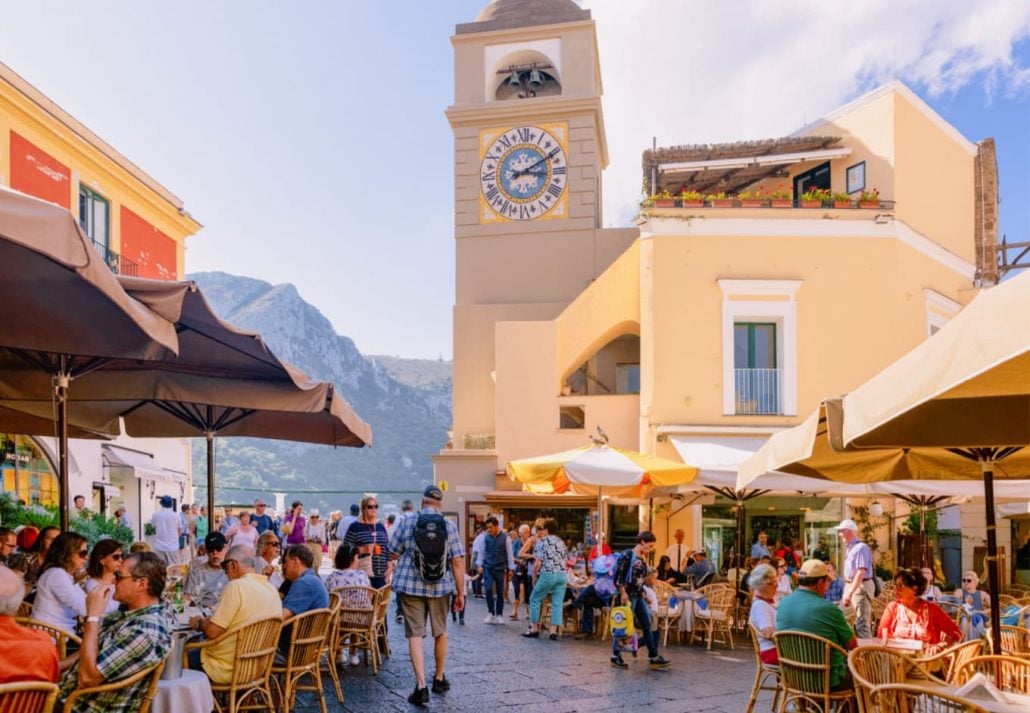 rome-to-capri-square | CuddlyNest Travel Blog Main square in Capri with plenty of shops and restaurants