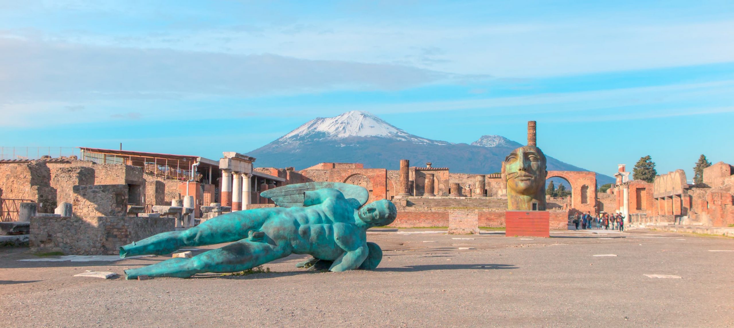 The ruins of Pompeii in front of Mount Vesuvius, in Italy.